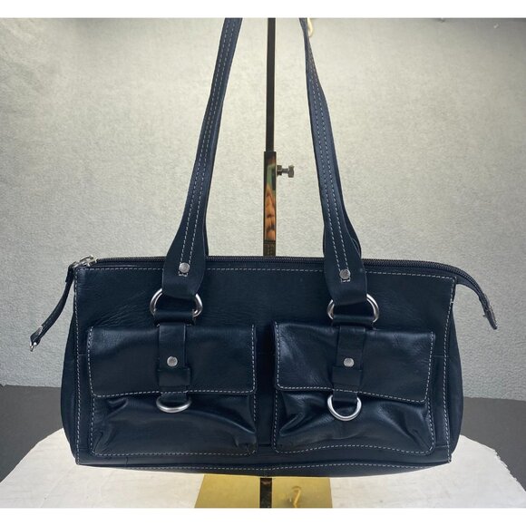 Fossil Black Leather Handbag Purse Shoulder Bag 75082,Zipper,Pockets - Picture 12 of 12